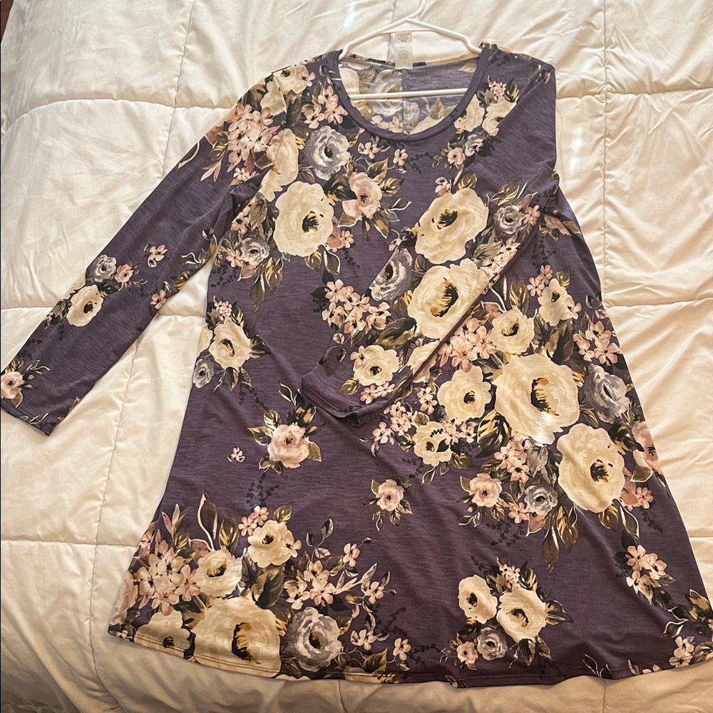 Source Unknown Purple Floral Long Sleeve Dress with Pockets